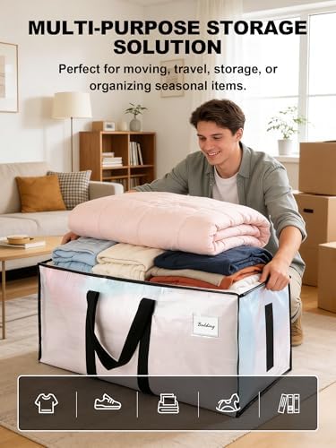 HOMESURE Supports 200lbs Heavy Duty Moving Bags - Strong Zipper & Wrap-Around Handles - Water-Resistant Storage Totes, Durable Alternative to Moving Boxes - 12 Pack - Semi-Transparent - Image 4