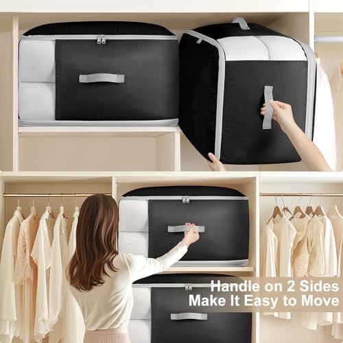 Comforter Storage Bag - 130L Large Capacity Blanket Storage Bags 3-Layer Ultra Space Saving Self Compression Organizer, Washable Compression Bags for Storage Comforter Blanket, 4-Pack, Black - Image 5