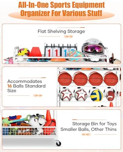 EXTCCT Garage Sports Equipment Organizer - Rolling Ball Storage with Wheels - Image 5