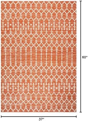 Eyely Moroccan Textured Weave Area Rug 3X5 Orange/Cream, Indoor Outdoor Rug - Image 2