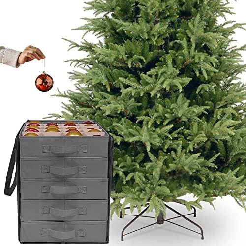 ProPik Christmas Ornament Storage Boxes with Dividers - 5 Separate Trays - Ornament Holder - Keeps 100 Holiday Ornaments - Durable Carrying Bag Handles Organizer Storage Box (Gray) - Image 6