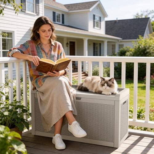 Mars Villa Deck Box, Waterproof Outdoor Storage Box, 60 Gallon, Grey - Image 3