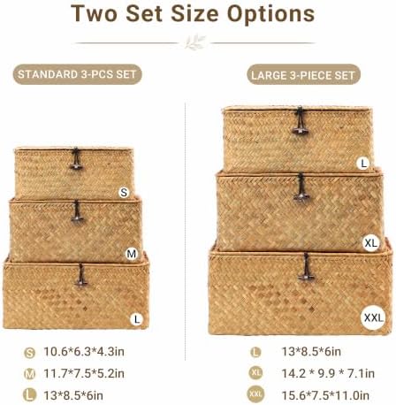 Nonam Large Wicker Basket with Lid,Seagrass Shelf Basket Set of 3,Nautral - Image 4