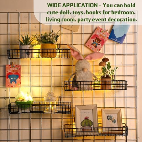 Blulu 4 Pcs Grid Wall Shelf Panel Basket, 15.75 x 5.91 x 1.97 Inch, Black - Image 4