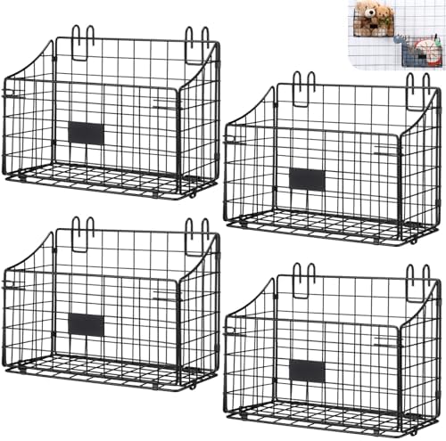 Blulu 4 Pcs Grid Wall Baskets, Wire with Hooks for Hanging, 11 x 8 x 6 Inch by Blulu