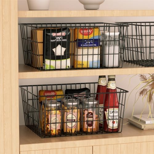 SANNO Black Wire Baskets Freezer Bin Organizer for Home, Bathroom, Closet Organization, set of 8, 15.7inch - Image 4