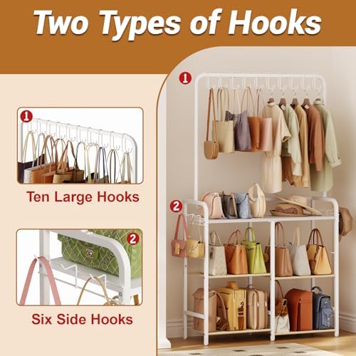Large Capacity 3-Tier Purse Organizer for Closet, Double-Row Rack, 16 Hooks - Image 4