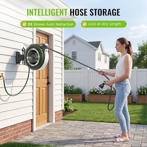 100ft Retractable Garden Hose Reel 1/2" with 10-Function Nozzle - Image 5