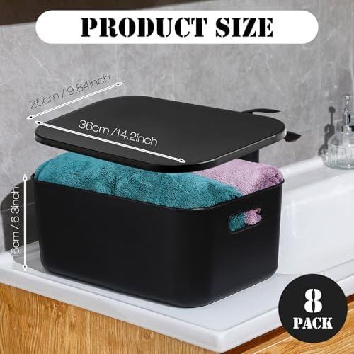 Hoolerry 8 Pieces Storage Bins, 13.8 x 9.8 x 5.9 Inch, Black - Image 2