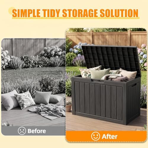 Vixzen Small Deck Boxes Outdoor Waterproof Storage, 55 Gallon, Black - Image 5