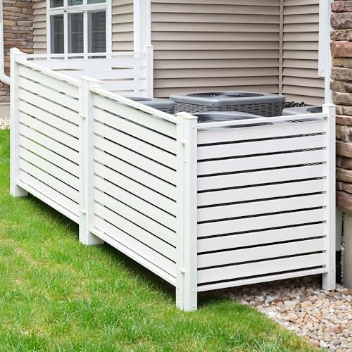 YITAHOME 44" W X 44" H Air Conditioner Fence Privacy Screen, Outdoor Trash Can Enclosure with Metal Stakes, Vinyl Pool Equipment Enclosure (4 Panels, White) by YITAHOME