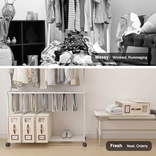4 Pack Foldable Bed Sheets Set Organizers and Storage(Cal King Size),Linen Fabric Closet Organizers with Window,Folding Bedding Storage Box for Bedsheets and Pillow Cube Organizer-Beige - Image 7