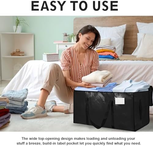 16 Pack-Extra Large Heavy Duty Moving Bags - Waterproof Storage Totes with Handles & Zippers, Foldable for College Dorm, Storage (Black) - Image 6