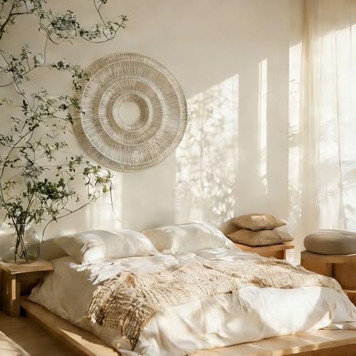 Bergamot 3D Textured Neutral Abstract Wall Art, 25 Inch Boho Beige Wall Basket, Cotton Rope Round Woven Wall Decor, Modern Minimalist Wall Art for Living Room, Bedroom - Image 7