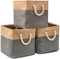 EZOWare 3-Pack Collapsible Storage Bins Basket Foldable Canvas Fabric Cubes Boxes with Handles for Kids Babies Nursery Room Toys Organizer (13 x 13 x 13 inches) - Gray and Beige by EZOWare