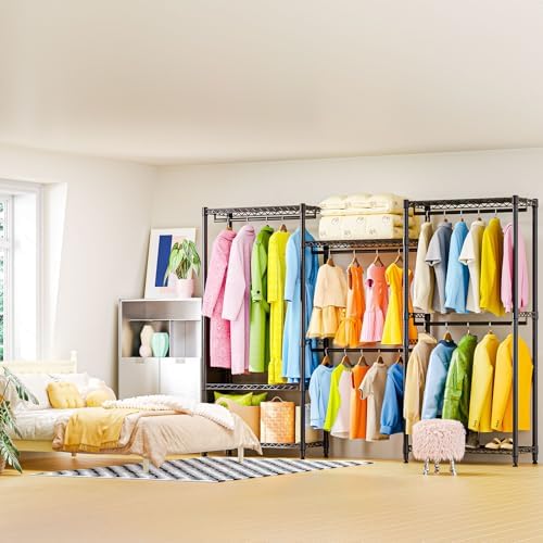 M MZG Heavy Duty Rolling Garment Rack 6 Tiers Adjustable Wire Shelving Clothes Rack with Rods Storage Closet Clothing Rack Black 15.7" D x 70.8" W x 76.5" H - Image 5