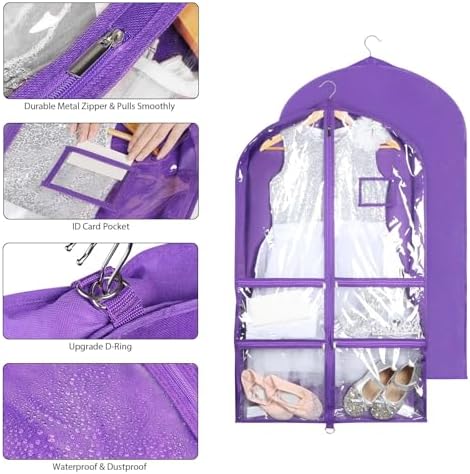 Syeeiex 40 Inch Clear Dance Costume Garment Bag, Purple, 5 Pack - Image 4