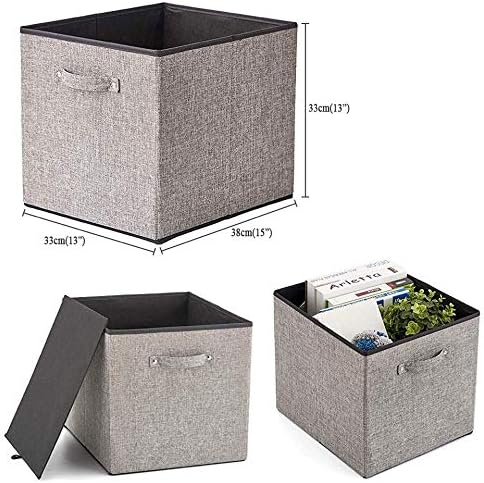 Foldable Storage Bin [set of 4] Fabric Organizer Container Cube Basket with Handles, 13 x 15 x 13 inch (Gray) - Image 3