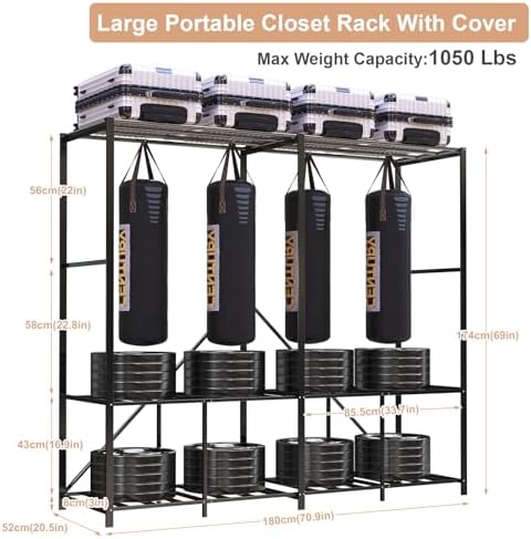 Umeiga Heavy Duty Portable Closet with Cover 1200Ibs Foldable Covered Clothes Rack for Hanging Armoire Wardrobe Closet System Freestanding Coat Storage Garment Racks 71" W x 71" H x 20" D - Image 5