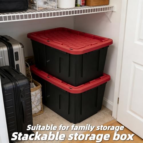 4-Pack 27 Gallon Heavy Duty Storage Bins Durable Polypropylene Plastic with Snap Lock Lids Stackable Large Capacity Organizers Garage Basement Multi-Purpose Storage Containers Black and Red - Image 5