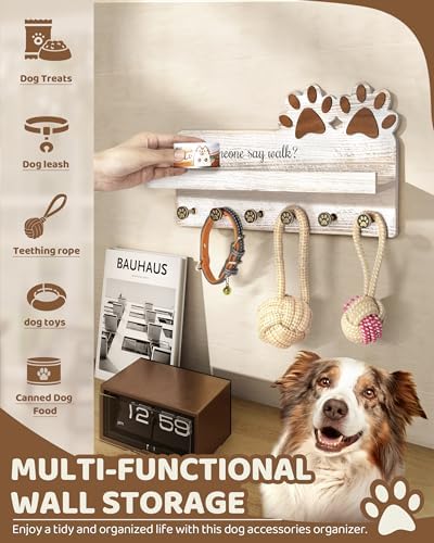 MTERSN Dog Leash Holder for Wall with Shelf for Dog Food & Leash, White - Image 4