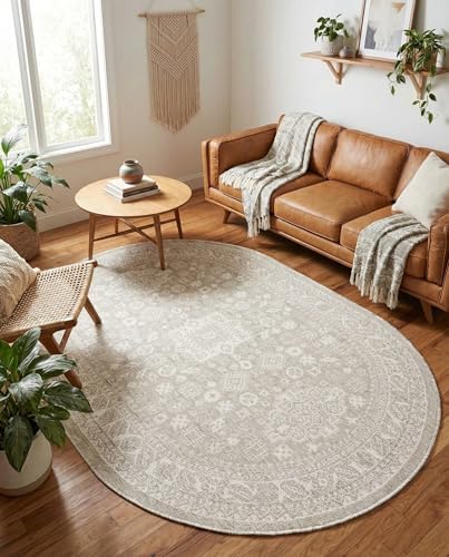 Rugs.com - Outdoor Aztec Rug – 5' 3 x 8' Oval Light Gray Indoor/Outdoor Rug – Weather Resistant for Patios, Decks, and Porches - Image 5