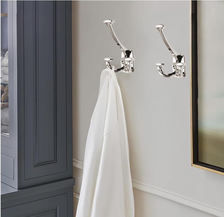 Polished Nickel Hooks Large Wall Mounted Decorative Solid Heavy-Duty Double-Sided Coat Hooks Triple Coat Hook Towels Coats Robes Towels Bag Bathroom Three Prong Coat Hook (10 Pack) - Image 3