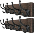 WEBI Rustic Coat Rack Wall Mount,5 Cast Iron Coat Hooks Wall Mounted,Heavy Duty Wood Wall Coat Hanger Hooks for Hanging Coats,Jacket,Clothes,Backpack,Farmhouse,Weathered Brown,2 Packs by WEBI