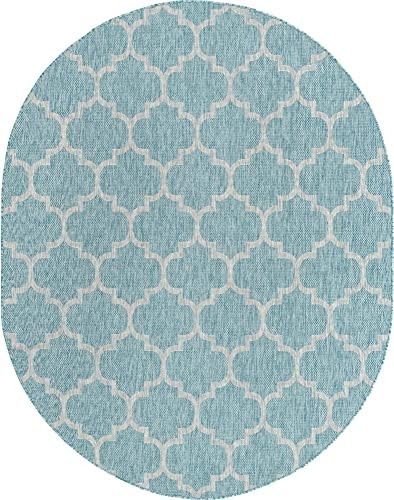 Unique Loom Trellis Collection Area Rug-Lattice Design, Moroccan Inspired for Indoor/Outdoor Décor, 7 ft x 10 ft, Aquamarine/Gray - Image 3