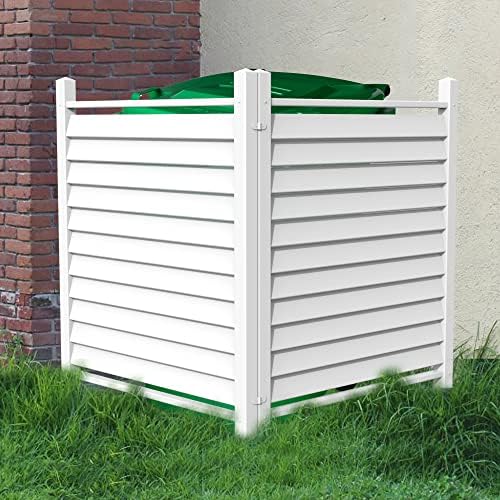 36" W X 45" H Reinforced White Vinyl Privacy Fence, Double Windproof Air Conditioner Fence Trash Can Fence, Louvered Vinyl Screen Panel Kit (2 Panels) by Qikdesign