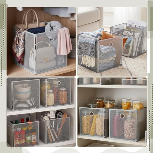 4 Pcs Foldable Metal Cube Storage Baskets, 13x13in, Grey - Image 6