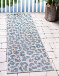 Unique Loom Outdoor Safari Collection Area Rug - Leopard (2' x 6' 1" Runner, Teal/ Ivory) by UniqueLoom