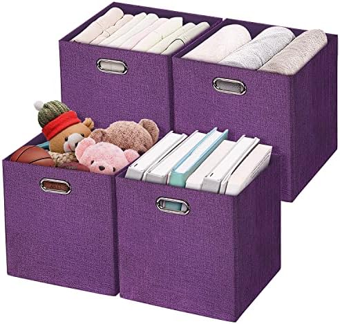Posprica Storage Basket Bins,13×13×13 Foldable Storage Cube Boxes Fabric Drawer for Closet Shelf Cabinet Bookcase - Set of 4, Purple by Posprica