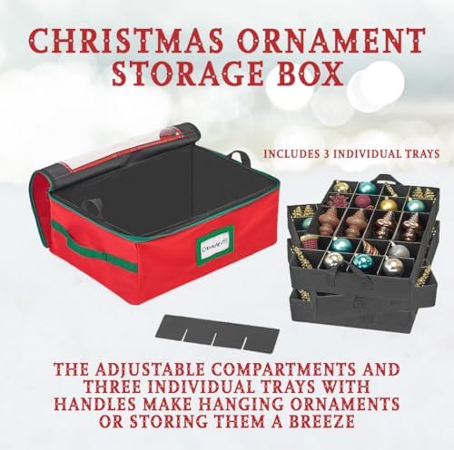 HOLDN’ STORAGE Christmas Ornament Storage Box with Dividers - Fits 72-3” Ornaments, 3 Removable Trays, Durable & Space-Saving, Clear Top Lid, Convenient Storage Designed, Red - Image 4