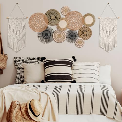 Tatuo 11 Pcs Boho Wall Basket Decor Bulrush Woven Wall Hanging Art Round Farmhouse Rustic Handmade Wicker for Summer Home, Bedroom, Living Room, Kitchen Decorations, Multi Sizes(Flower) - Image 6