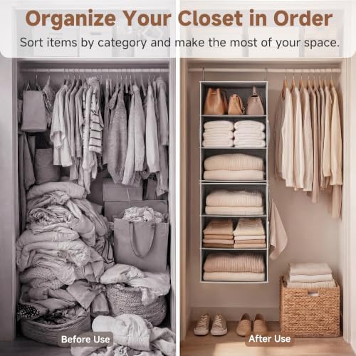 StorageWorks Hanging Closet Organizer, 6-Shelf with 2-in-1 Design, Ivory - Image 4