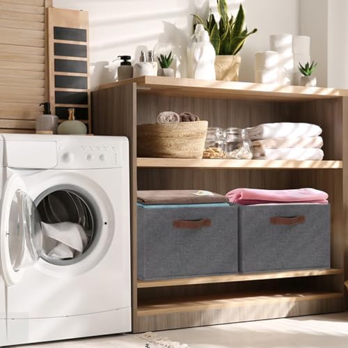 GhvyenntteS Large Fabric Storage Bins 6 Pack, 15x11x9.6 Inch Storage Baskets for Shelves, Foldable Closet Storage Bins for Shelves, Closet Organizers and Storage Boxes, Gray - Image 7