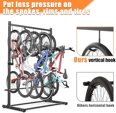 TORACK Freestanding Hanging Bike Stand, 5 Bikes Vertical Bike Storage - Image 7
