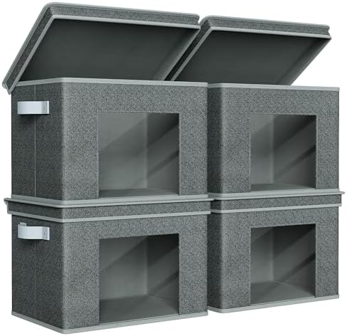 Univivi Fabric Storage Bins with Lids for Closet, 4 Pack, Black by Univivi