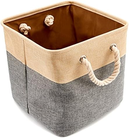 EZOWare 3-Pack Collapsible Storage Bins Basket Foldable Canvas Fabric Cubes Boxes with Handles for Kids Babies Nursery Room Toys Organizer (13 x 13 x 13 inches) - Gray and Beige - Image 4
