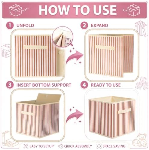 Amyhill 6 Pack Mixed Colors Striped Basics Collapsible Fabric Storage Bins - Image 4