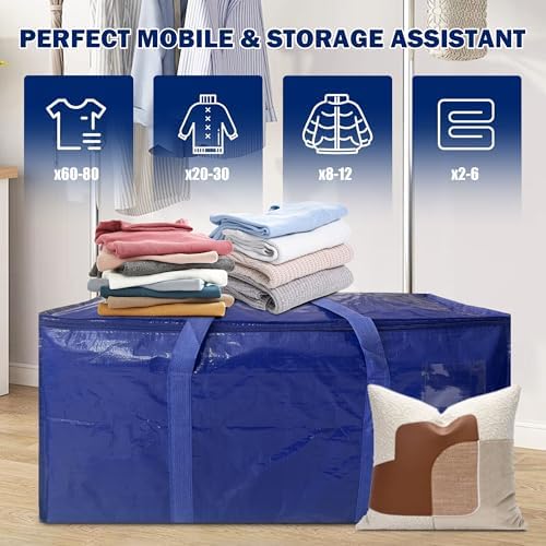 16 Pack Extra Heavy Duty Large Moving Bags with Strong Zipper & Carrying Handles, Sturdy Clothes Storage Bag Totes Bins, Packing Bags Moving Boxes College Moving Supplies, Dark Blue - 24 gal - Image 6