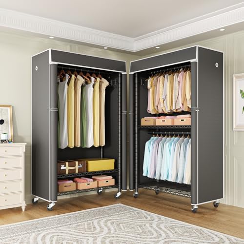 FUTASSI Black Clothing Rack with Dark Gray Cover, P1C Rolling Closets - Image 6