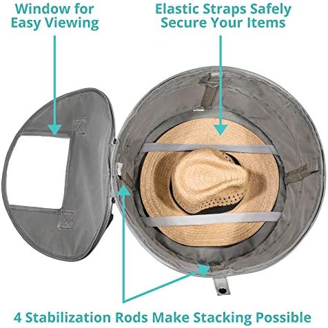 Hat Storage Box | Stuffed Animal Toy Storage | Stackable Round Pop-up Container | Travel Hat Boxes for Women & Men | Closet Organizer w Lid | Dust Cover Cowboy & Sun Beach Hats (Gray, 1 Pack) - Image 5