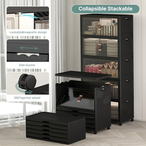 UAMFURI 560QT Lockable Plastic Storage Bins, 5 Pack Collapsible Cabinets - Image 3