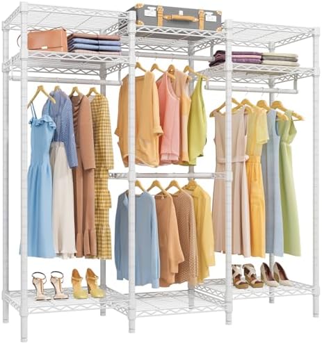 VIPEK V5i Garment Rack Bedroom Armoires Freestanding Closet Organizer, Portable Wardrobe Closet Heavy Duty Clothing Rack with 8 Adjustable Shelves& 4 Hang Rods, 56.7" Lx15.7 Wx76.4 H, White (Medium) by VIPEK