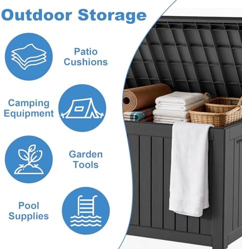 Outdoor Waterproof Resin Storage Deck Box Lockable Outside Bench UV Resistant Bin Patio Porch Furniture Pool Float Garden Tool Cushion (Black, 280 Gallon) - Image 4