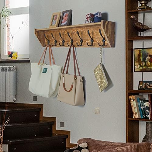 WEBI Wall Shelf with Hooks Underneath,35" Long Coat Rack Wall Mount with Shelf,7 Triple Hooks,Entryway Shelves for Clothes,Jacket,Rustic Brown - Image 5
