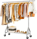 HYSEYY Heavy Duty Clothes Rack Load 450 LBS, Metal Garment Rack, Standing Rolling Clothing Rack for Hanging Clothes with Sturdy Wheels & Shelves, Portable Closet Wardrobe Rack,Sliver by HYSEYY