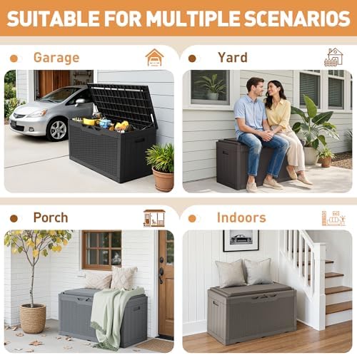 Greesum 100 Gallon Resin Deck Box Large Outdoor Storage Boxes with Cushions for Garden Tools, Patio Furniture Pillows, Pool Supplies, Black - Image 5